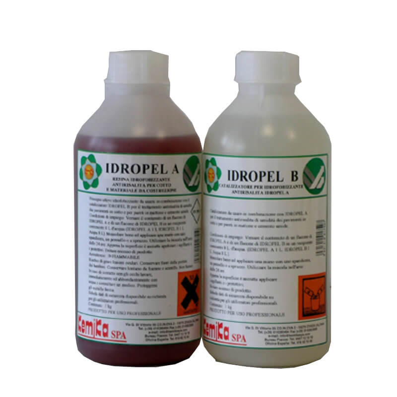 IDROPEL A + IDROPEL B - Bidon 1 L - Hydrofugeant anti salptre des terres cuites