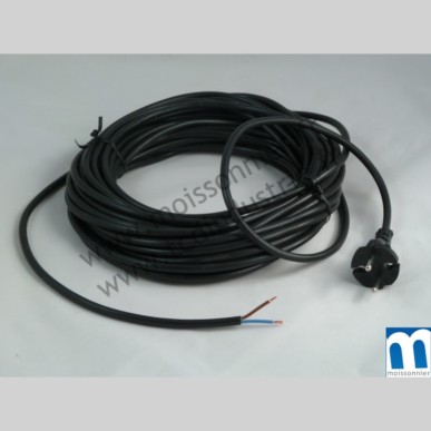 CABLE ALIMENTATION 230V 15 Mètres - 2x1mm² - Noir - Droit - Dénudé -