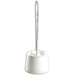 BALAYETTE WC BLANCHE + SUPPORT - Large pot, manche rigide, tres fibré