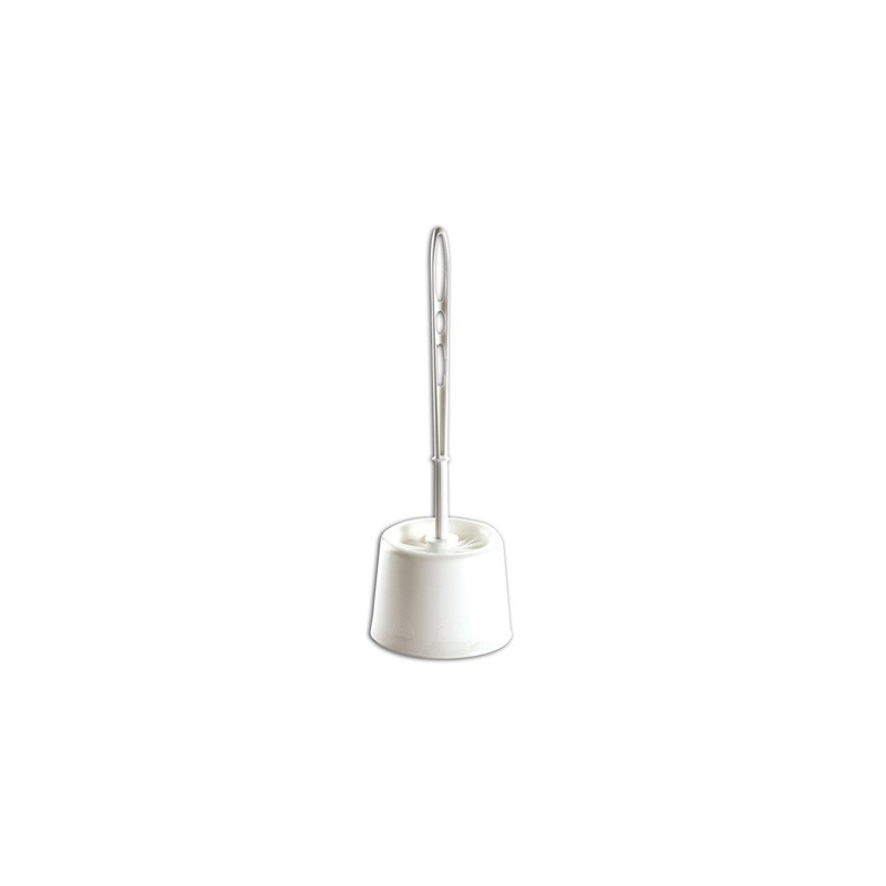 BALAYETTE WC BLANCHE + SUPPORT - Large pot, manche rigide, tres fibré