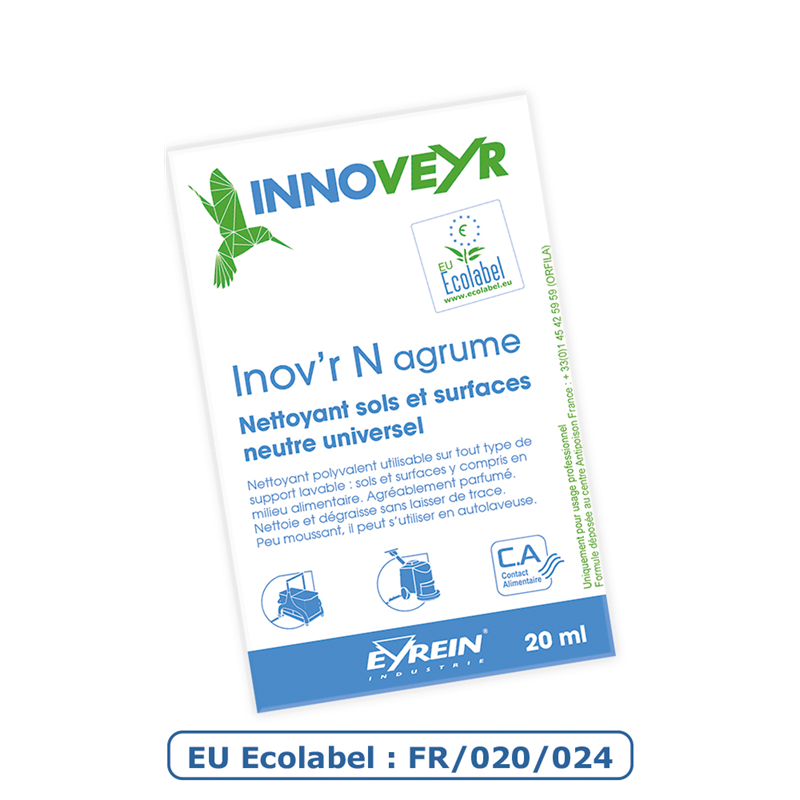 INOV'R N AGRUME - Carton 250 doses - Nettoyant sols et surfaces neutre -ECOLABEL