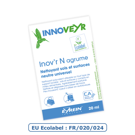 INOV'R N AGRUME - Carton 250 doses - Nettoyant sols et surfaces neutre -ECOLABEL