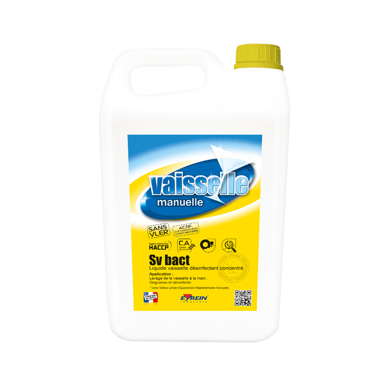 SV BACT - Bidon 5 L - Liquide vaisselle manuelle concentré désinfectant, parfumé