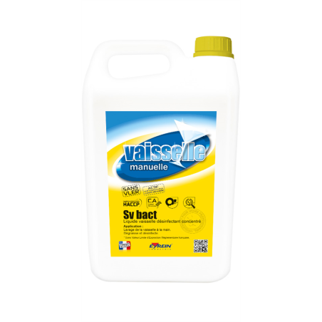 SV BACT - Bidon 5 L - Liquide vaisselle manuelle concentré désinfectant, parfumé