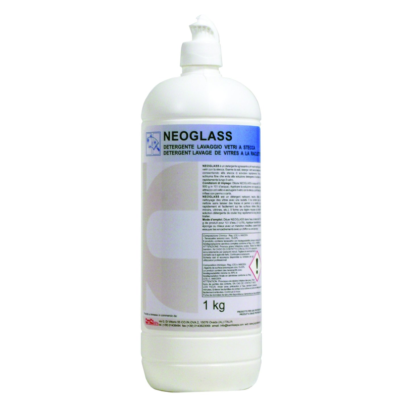 NEOGLASS - Bidon 1 Kg - Détergent nettoyant neutre lavage vitres avec raclettes