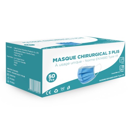 MASQUES MEDICAL 3 PLIS - Norme EN 14683 - Boite de 50