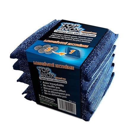 EPONGE RECURANTE DOUBLE FACE INOX LOT DE 5