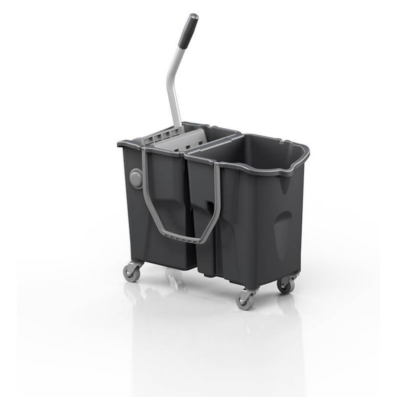 CHARIOT CLEVY BI BAC 2 x 15 L AVEC PRESSE ET ROBINET DE VIDANGE