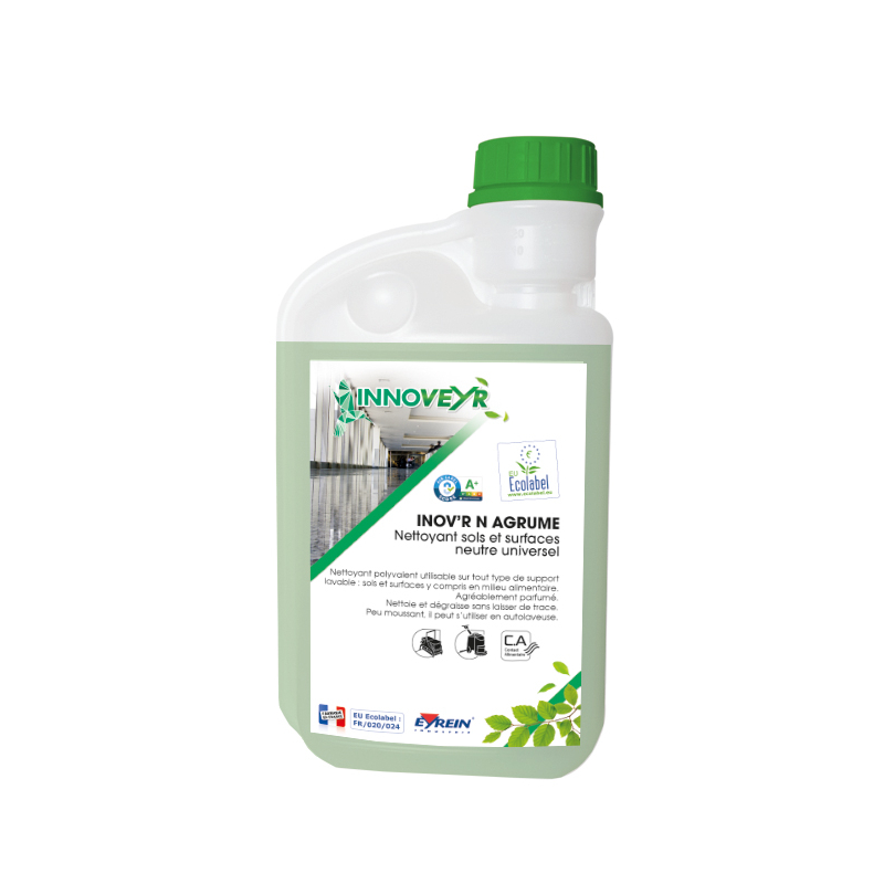 INOV'R N AGRUME - Flacon Doseur 1 L- Nettoyant sols,surfaces neutre - ECOLABEL