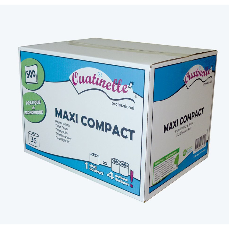 PAPIER TOILETTE MAXI COMPACT LISSE BLANC 500 FORMATS 2PLIS 36 ROULEAUX