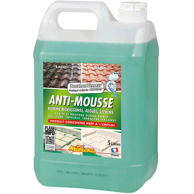 Anti-mousse naturel en bidon de 1 et 5 L. Avec ce produit, vous