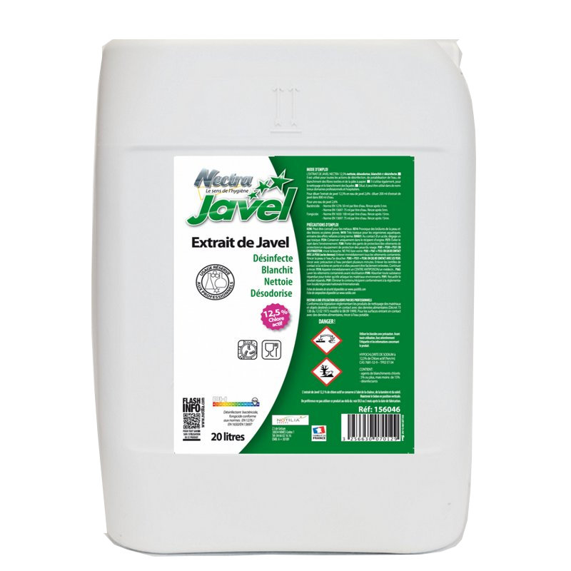 JAVEL 20L 12.5% NEC - Nettoie, désodorise, blanchit et désinfecte