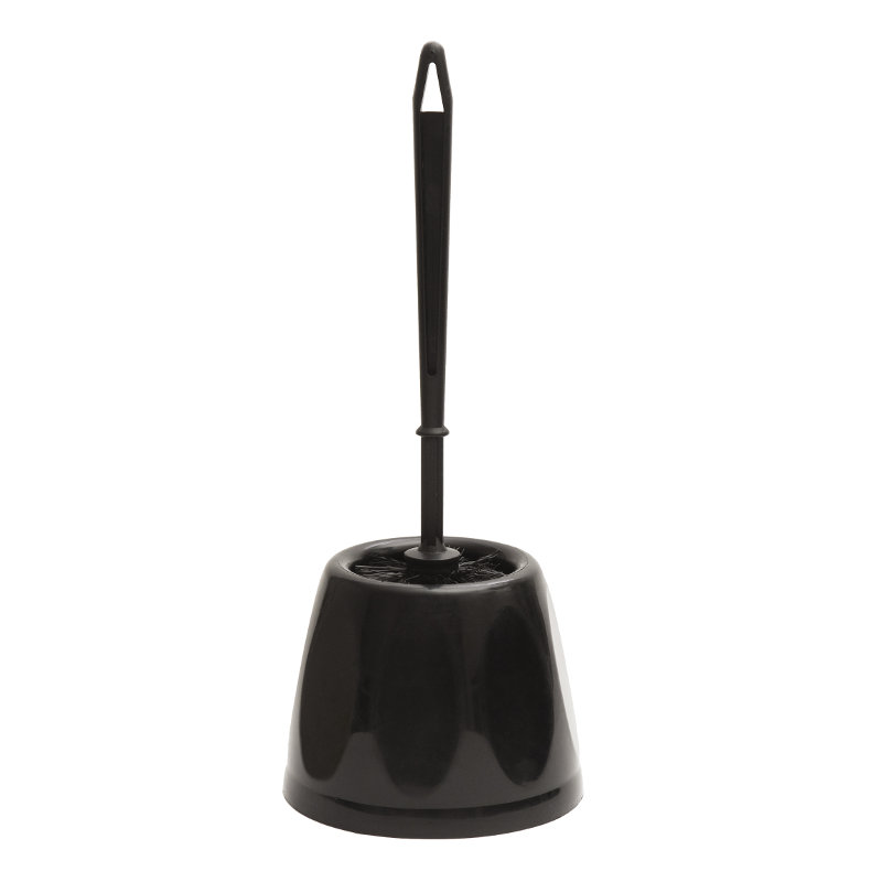 BALAYETTE WC + SUPPORT NOIR - Large pot, manche rigide, tres fibr