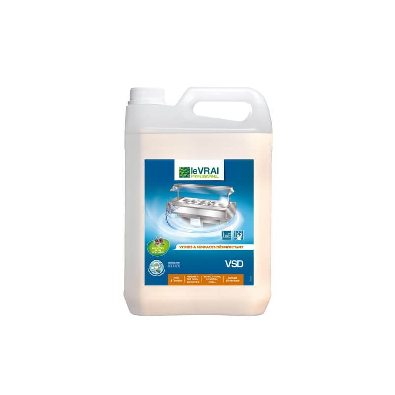 VSD - Bidon 5 L - Nettoyant désinfectant Vitres et Surfaces, contact alimentaire